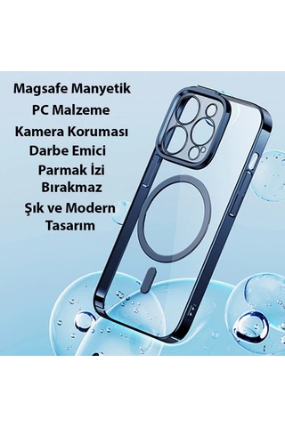 Baseus Glitter Apple iPhone Uyumlu 14 Pro 6.1 Magsafe Silikon Kılıf + Tempered Ekran Koruyucu Set- 5775 Mavi