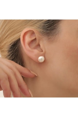 925 Ayar Gümüş Cream Tatlısu İncisi Çivi Küpe-11mm