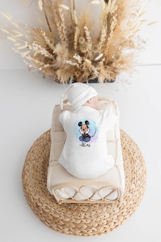 Lilabio %100 Organik Isme Özel Isimli 10lu Hastane Çıkışı Mickey Ekru