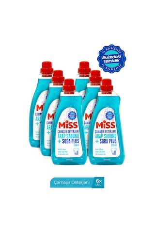 Miss Sıvı Çamaşır Deterjanı Arap Sabunu + Soda Etkili 1.5 Lt 6'lı 1500 ML