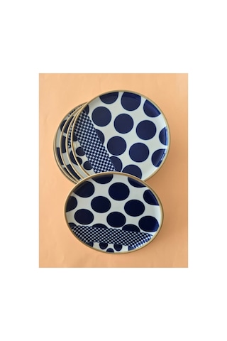 Porland Spotty Desen3 Düz Tabak 24cm Mavi