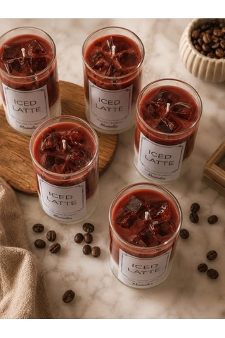 Mumelia Latte Serisi - Doğal Soya Cam Bardak Tasarım Mum - Iced Latte .
