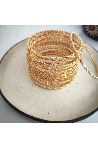 925 Ayar Gümüş İkili Adana Burma Gold Bilezik Sl9803 Gold
