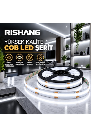 Cob Şerit Led 12v 300 Led/m Crı 90+ Noktasız Aydınlatma Beyaz 6500k 5 Metre