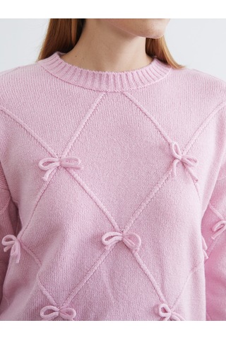 Lcw Modest Pembe Bisiklet Yaka Fiyonklu Kadın Triko Kazak