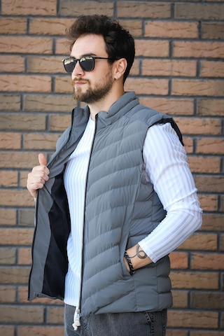 Faxy Cepli Dik Yaka Nova Parlak Kumaş Erkek Şişme Yelek Antrasit