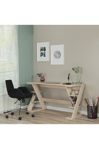 Pasific Home Lungo Raflı Çalışma Masası, Ofis Masası, 60X140 Cm, Meşe