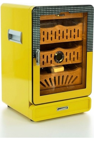 Elektronik Nemlendiricili Camlı 4 Çekmeceli Puro Kutusu Humidor Sarı