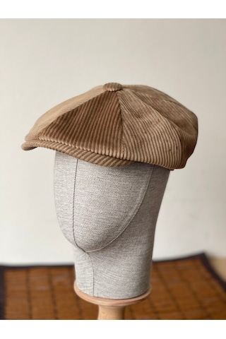 Aida Jewelss Kışlık Kadife Ingiliz Kasket Peaky Blinders Model Erkek Kasket Dökümlü Kadife Kasket Bej