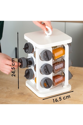 Porsima 1081 Kare Döner Standlı Döner Kapaklı Cam Baharatlık Antrasit - Beyaz