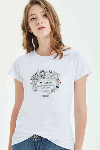 Kasım Öğretmenler Günü Kutlu Olsun Baskılı Beyaz Kadın Tshirt