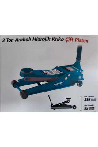 Tricraft 3 Ton Arabalı Hidrolik Kriko Çift Pistonlu