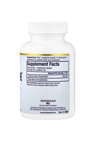 Paradise Herbs, Sun Theanine , 90 Vegetarian Capsules 200 Mg Per Capsule