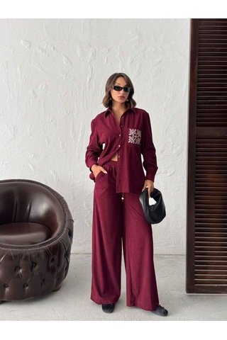 Topshow Bol Kesim Fitilli Pantolon Bordo