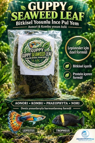 Aqua Expert Guppy Seaweed Leaf Aonori & Kombu Yosunlu İnce Pul Lepistes Ve Tropheus Yemi - 20 Gr