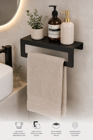Siyah Metal Duvara Monte Havluluk - Şık Ve Dayanıklı Banyo&mutfak Siyah