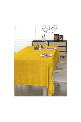 Daily Series Kadife Dokulu Güneş Sarısı Rengi Masa Örtüsü Güneş Sarısı