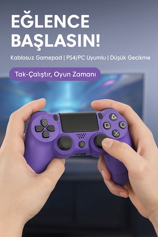 Yeni Nesil Ps4 Kolu Kablosuz Şarj Edilebilir Titreşimli Mor Renk