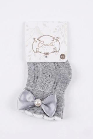 Cocole Socks Kız Çocuk Aksesuarlı Soket Çorabı Tekli Pamuklu Fiyonklu Gri Desenli