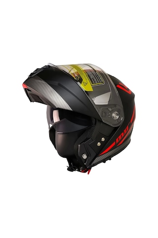 Mts 966 WX20 Red Çene Açılır Kask Kırmızı - Mat Siyah