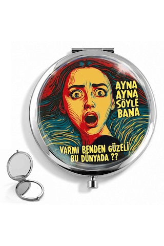Makyaj Aynası Çığlık Tasarımlı Cep Aynası El Aynası Kişiye Özel Hazırlanabilir Çift Taraflı Yuvarlak Çanta Aynası Pop Art Hediye Çok Renkli