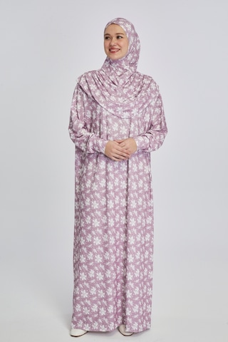 Pratik Tek Parça Manolya Desenli Namaz Elbisesi Pembe