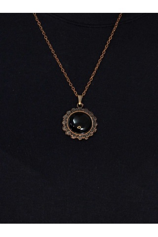 Doğal Taş Oniks Doğal Taşlı Desenli Otantik Kadın Kolye 45 Cm Zincirli Bakır Rengi Euk28o2 Siyah