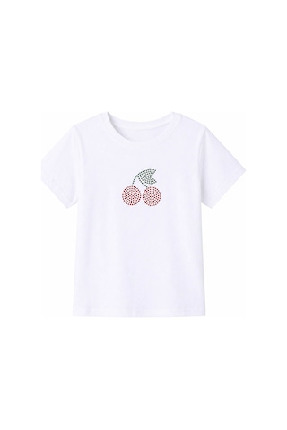 Trender Kiraz Kısa Kol O Yaka Beyaz Kız Çocuk T-shirt 26ydt1000054