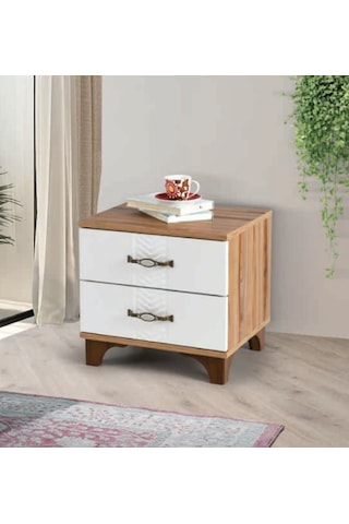 Bera Ceviz - Beyaz 2 Çekmeceli Tuğçe Komidin Ceviz - Beyaz