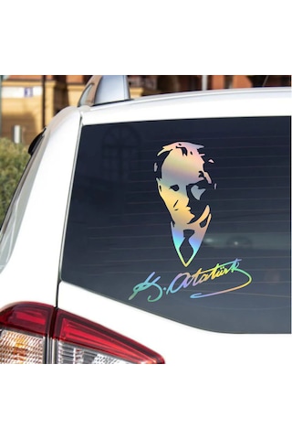 Hologramlı Janjanlı Atatürk Ve İmza Sticker - Araba Oto Motosiklet Sticker 02527 25x19 Cm
