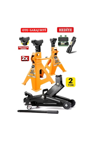 2ton Kapasiteli Tekerlekli Araç Krikosu +2ton X2ad Çif Sehpa Tip