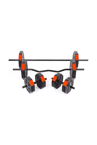 Tan Spor 60 KG Dambıl Halter Ağırlık Full Kısa + Düz + Z Bar Set Kırmızı Kapaklı