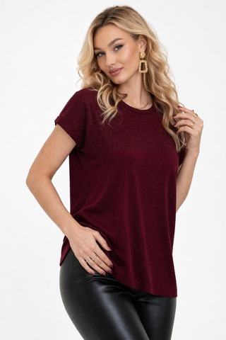 Kadın Triko Kısa Kol Bluz 12949 Bgl-st05311 Bordo