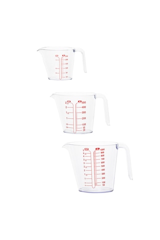 Porsima 3lü Şeffaf Plastik Ölçek Kabı - Beher Mutfak Ölçü Kabı 250ml-500ml-1000ml