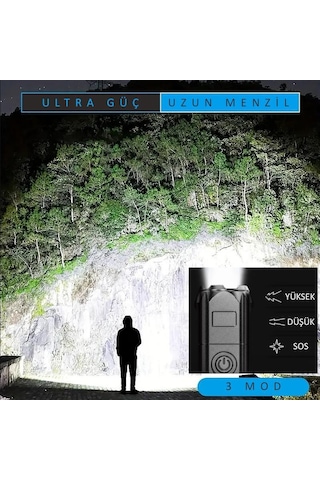 Valkyrie Şarjlı Ultra Güç El Feneri Zoom 3 Mod Type-c Uzun Kullanım Suya Dayanıklı Siyah