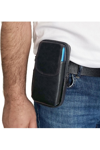 Lederax Erkek Hakiki Deri Telefon Bölmeli Bel Ve Göğüs Çantası