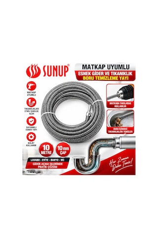 Sunup Sn-38810 10 Metre 10 Mm Matkap Uyumlu Boru Temizleme Yayı