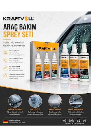 Kraftvoll 3'lü Araç Bakım Seti Yağmur Kaydırıcı+buğu Önleyici+buz Çözücü