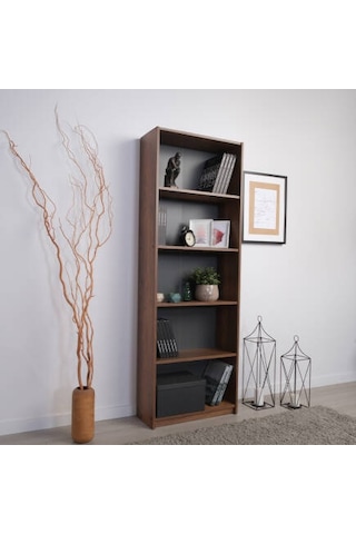 Modern 5 Raflı Kitaplık-koyu Ceviz Oslo Ceviz 64x182x26 Cm