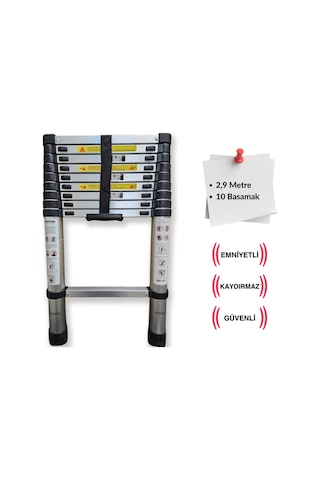Endokon 10 Basamak - 290 Cm. Teleskopik Alüminyum Merdiven - I Tipi Uzayan Merdiven