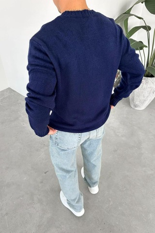 Lacivert Sılence Nakış Soft Relaxed Kazak Lacivert