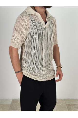 Cocopelli Örme Triko Polo Bej T-shirt Coc1876 Bej