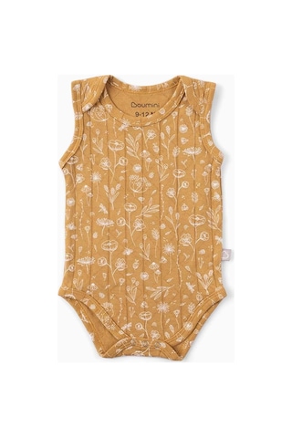 Boumini Kolsuz Bebek Çıtçıtlı Atlet Müslin Bebek Body Bahar Çiçekli Hardal-hardal Hardal