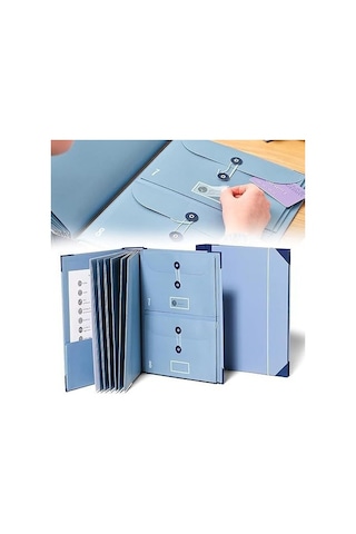 Tuomeng Dosya Saklama Çantası Folyo Cep Katlanır Dosya Çantası Cep Akordeon Saklama Bağlayıcı Mavi