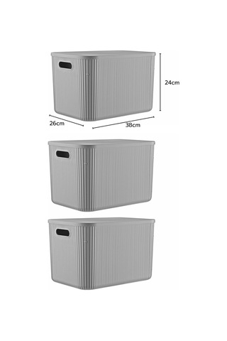 3'lü Set Çok Amaçlı Düzenleyici Depolama Kutusu Gri 21lt