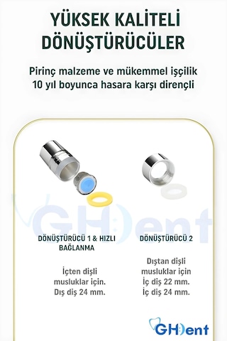 Gh Dent Gh15 Uyumlu Musluk Dönüştürücü Aparat - Krom Kaplama Dayanıklı Pirinç Metal Adaptör krom