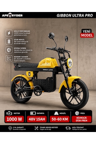 Ape Ryder Gibbon Ultra Pro 1000w Elektrikli Bisiklet Sarı Ayna ve El gazı Hediyeli