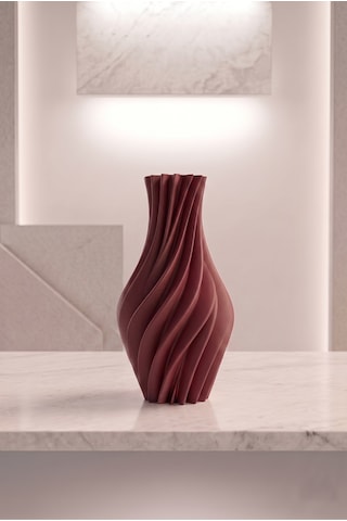 Suna Vazo 20 Cm - Sarmal Dekoratif Vazo, Kuru Çiçek Pampas Otu İçin Salon Konsol Sehpa Süsü, Ev Dekorasyon Hediyelik Ahenk Tasarım Bordo