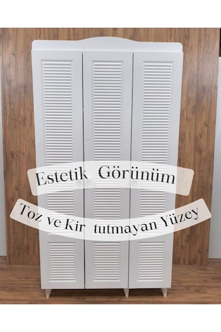 3 Kapaklı Beyaz Panjur Model Dolap Beyaz