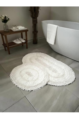 Makaroni Doğal Pamuklu 2'li Banyo Paspas Seti 60x100+50x60 Cm Beyaz
